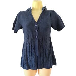 Derek Heart Vintage Y2K Navy Blue Hooded Cardigan Sweater Junior Size Medium
